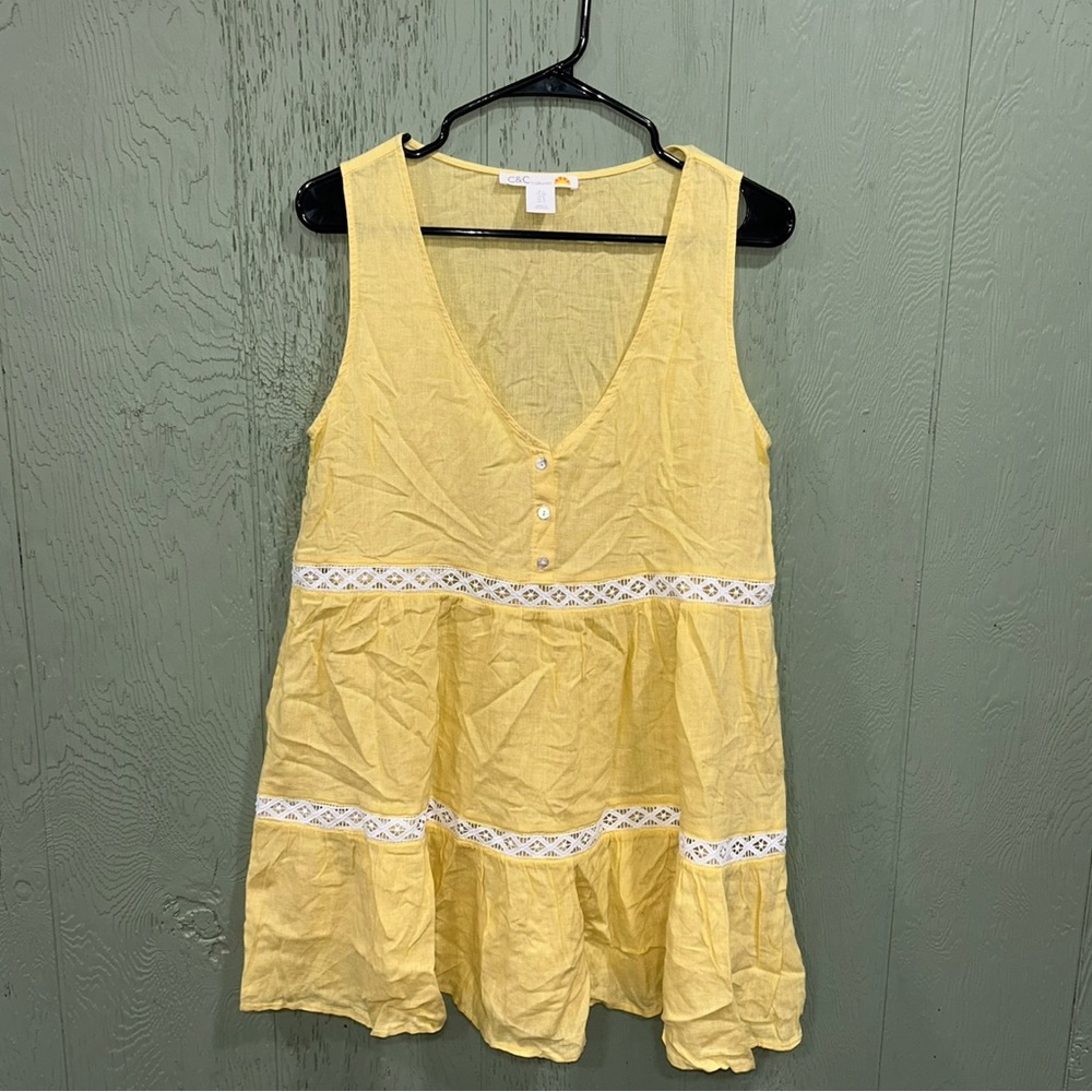C&C California linen boho sundress w lace small